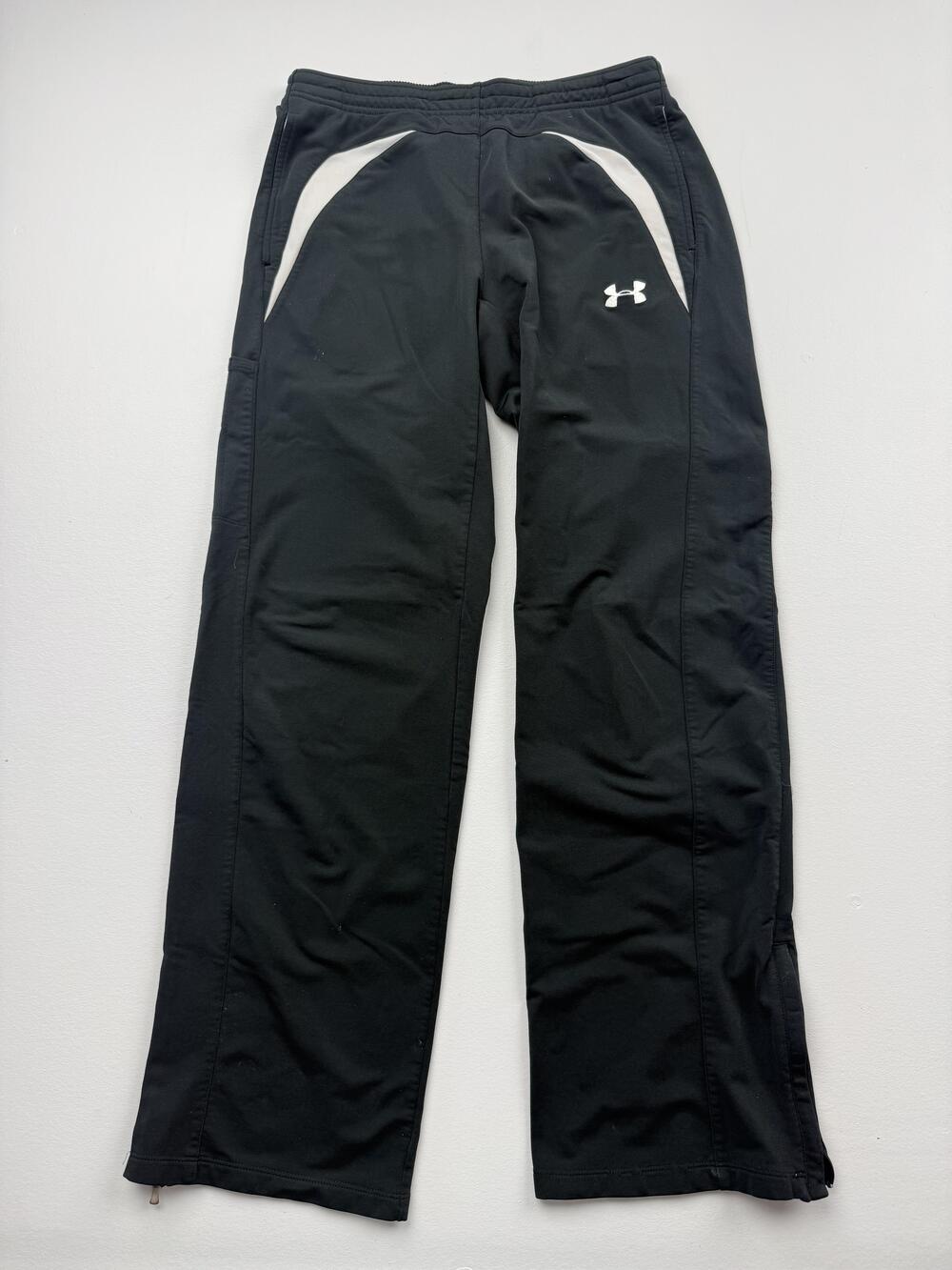 Under Armour Track Pants Mens Small Black Woven Elastic Waist Zip Ankles Gym